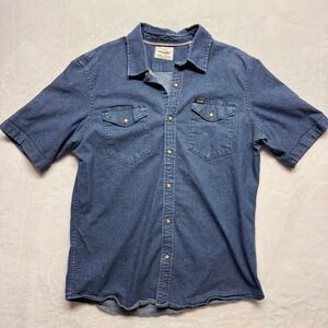 Wrangler Mens Short Sleeve Denim Shirt Western Style Blue Size L G